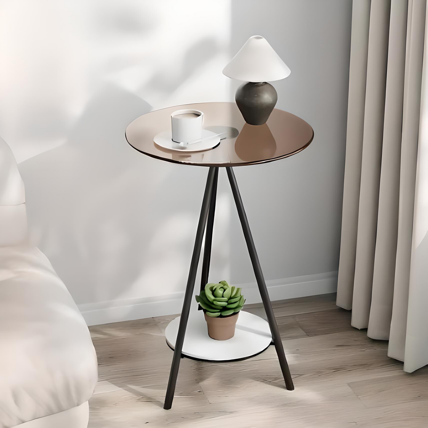 Minimalist Glass Side Table – Iron Frame & Double Layers