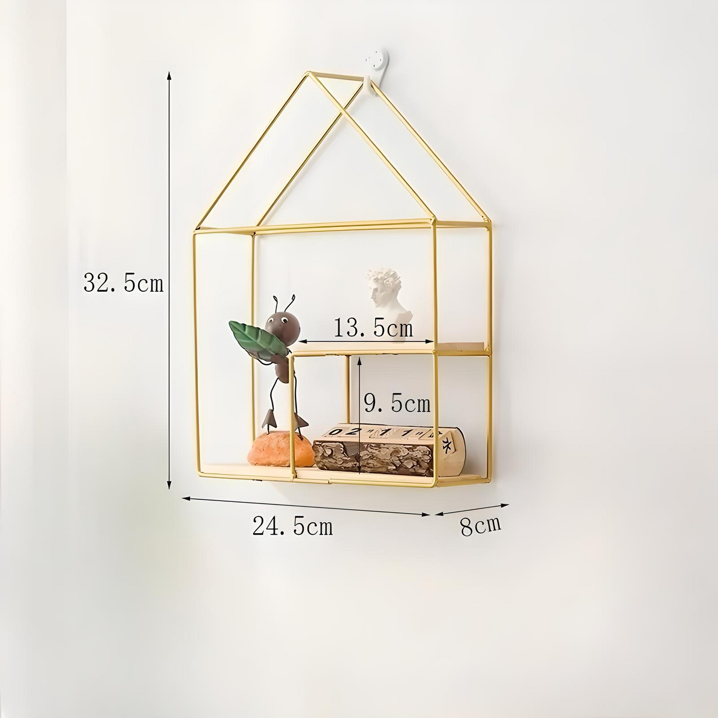 Nordic Geometric Wall Shelf – Modern Iron Frame with Wood Base