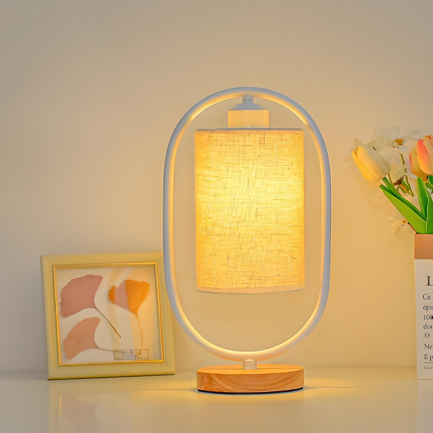 Scandinavian Bedside Lamp – Soft Glow with Minimalist Bamboo Base