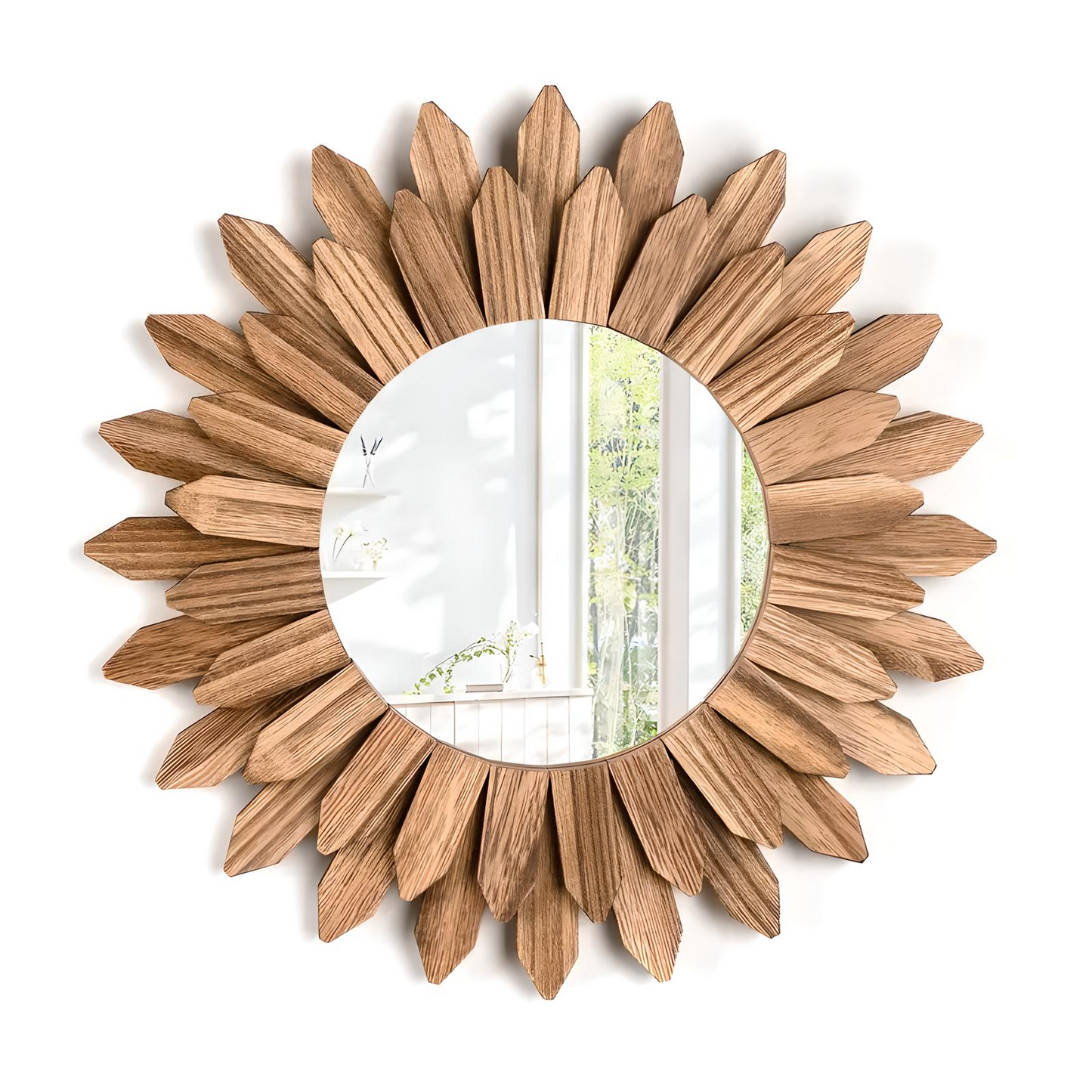 12-Inch Rustic Wooden Wall Mirror – Boho Vanity Decor