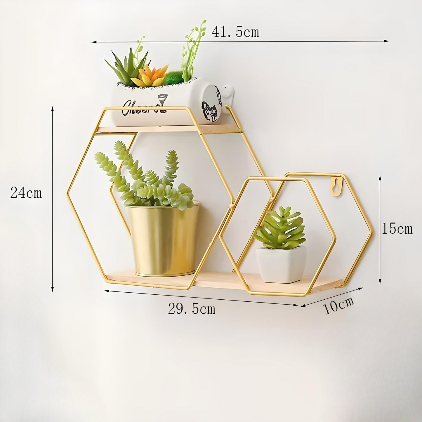 Nordic Geometric Wall Shelf – Modern Iron Frame with Wood Base