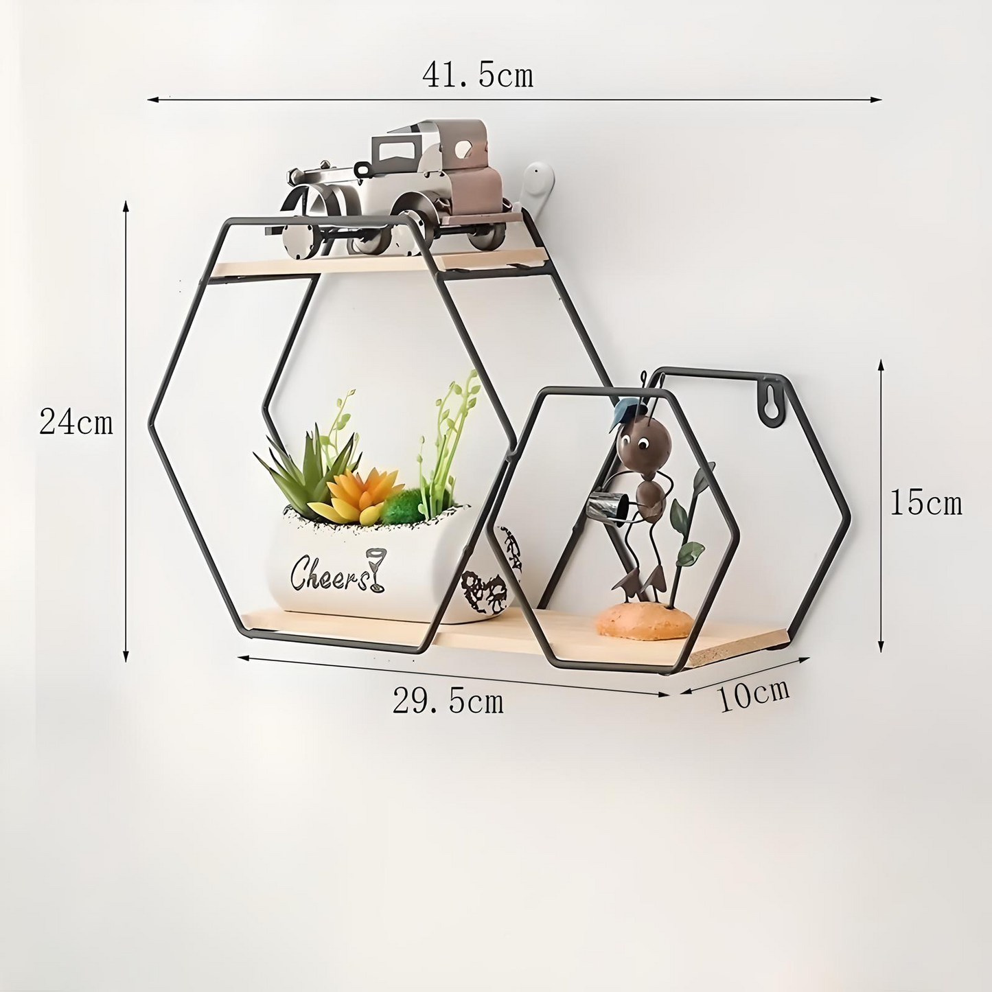 Nordic Geometric Wall Shelf – Modern Iron Frame with Wood Base