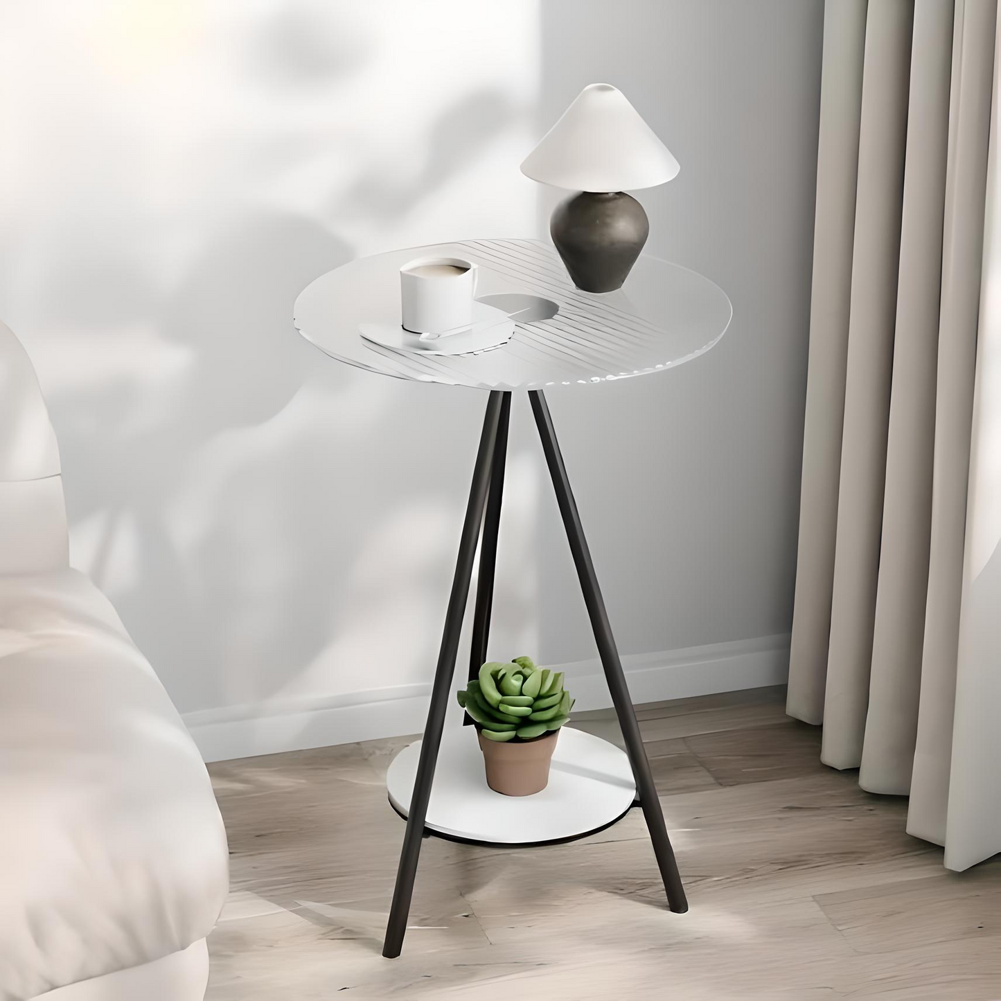 Minimalist Glass Side Table – Iron Frame & Double Layers