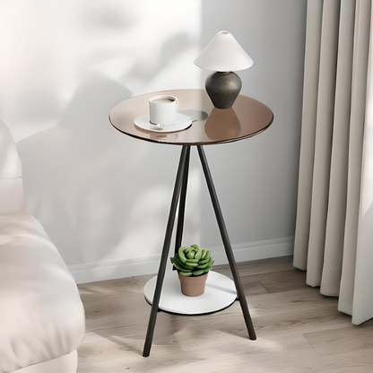 Minimalist Glass Side Table – Iron Frame & Double Layers
