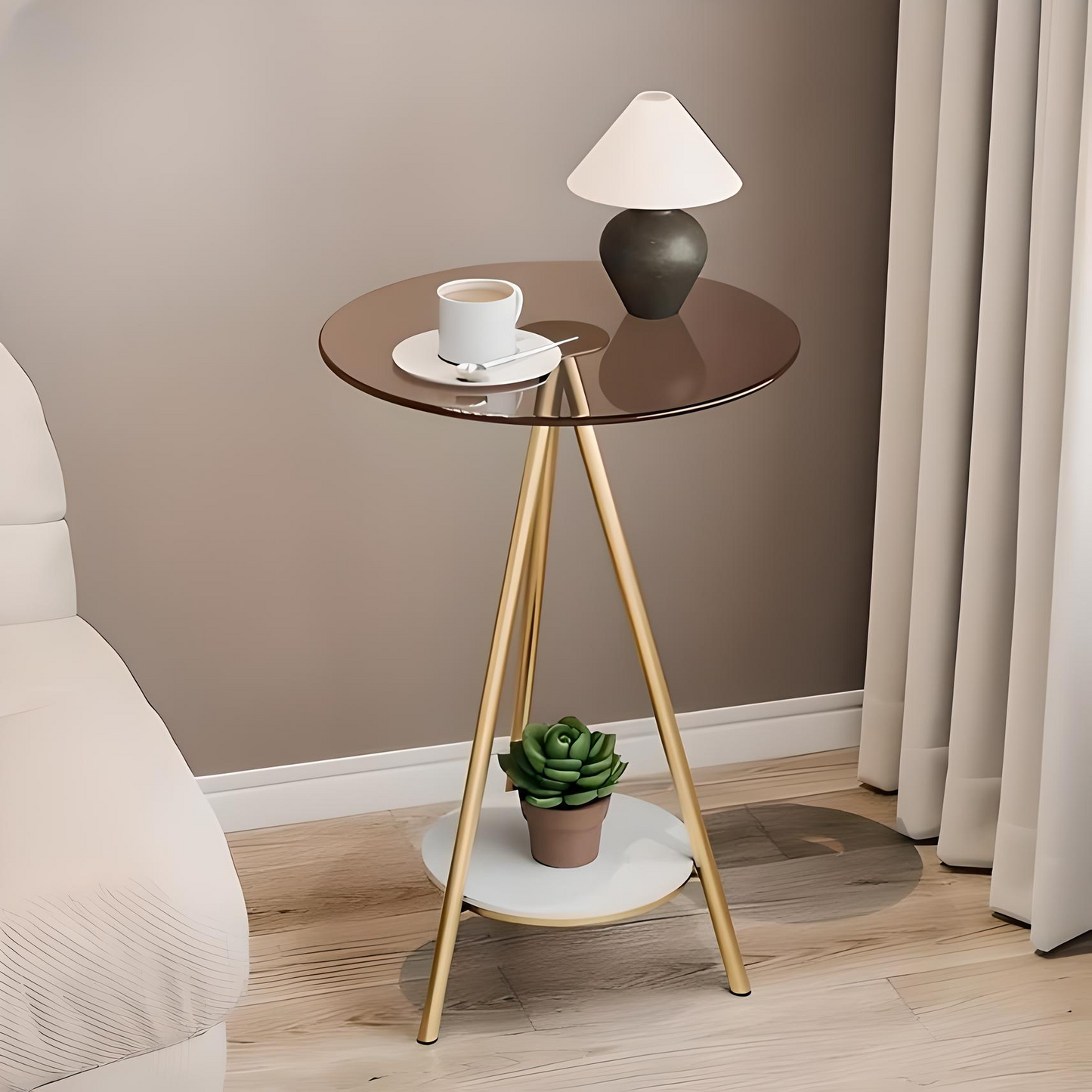 Minimalist Glass Side Table – Iron Frame & Double Layers