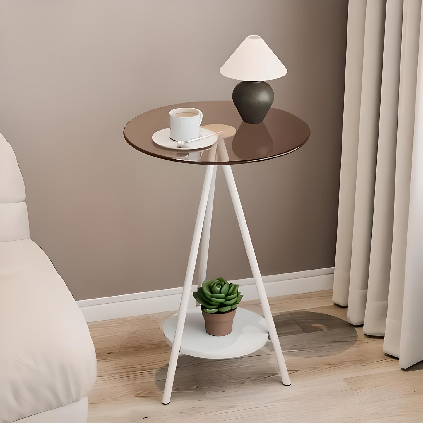 Minimalist Glass Side Table – Iron Frame & Double Layers