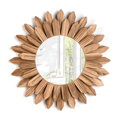 12-Inch Rustic Wooden Wall Mirror – Boho Vanity Decor