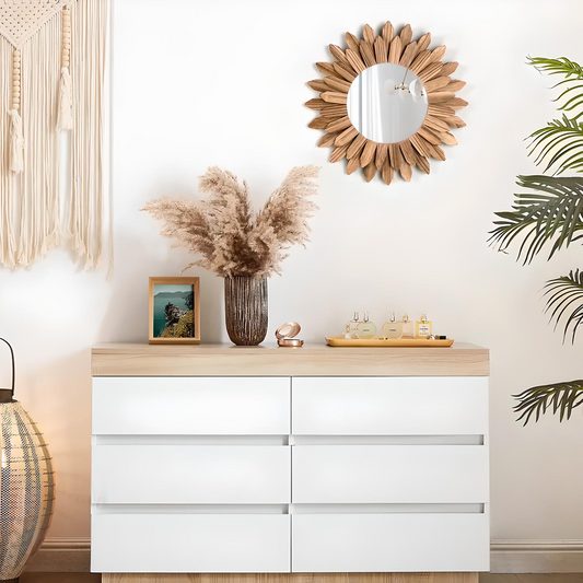 12-Inch Rustic Wooden Wall Mirror – Boho Vanity Decor