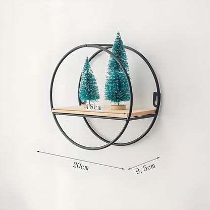 Nordic Geometric Wall Shelf – Modern Iron Frame with Wood Base