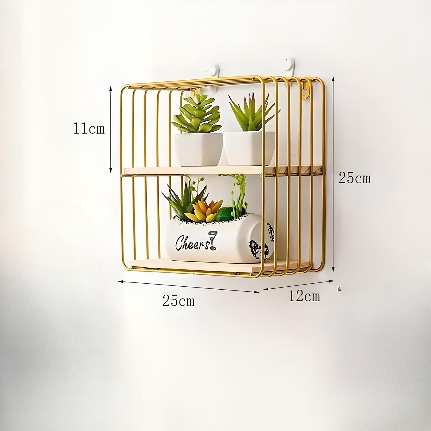 Nordic Geometric Wall Shelf – Modern Iron Frame with Wood Base