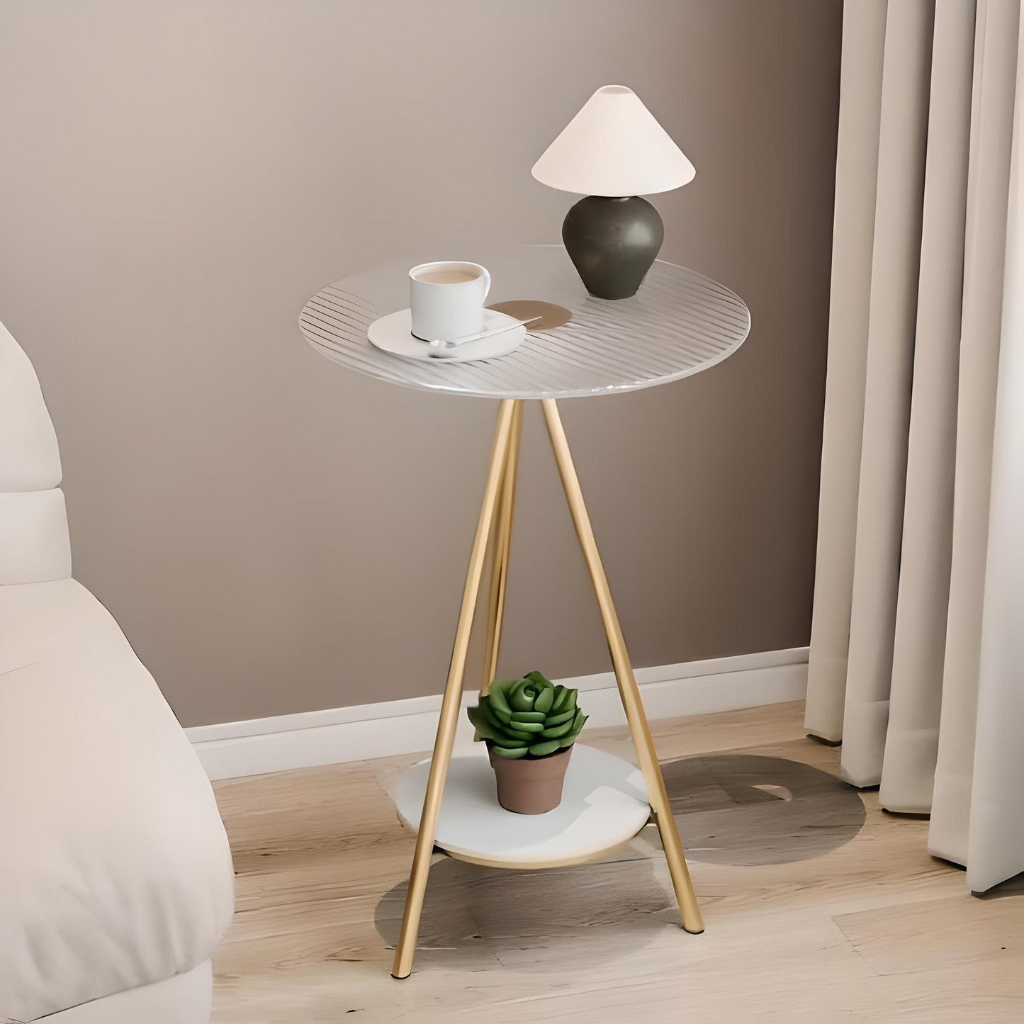 Minimalist Glass Side Table – Iron Frame & Double Layers