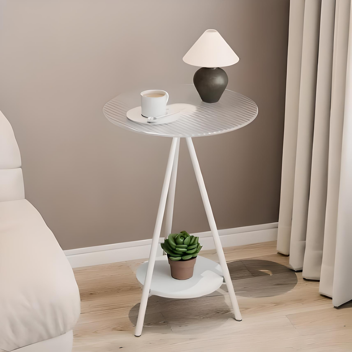 Minimalist Glass Side Table – Iron Frame & Double Layers