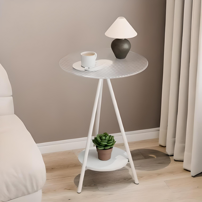 Minimalist Glass Side Table – Iron Frame & Double Layers
