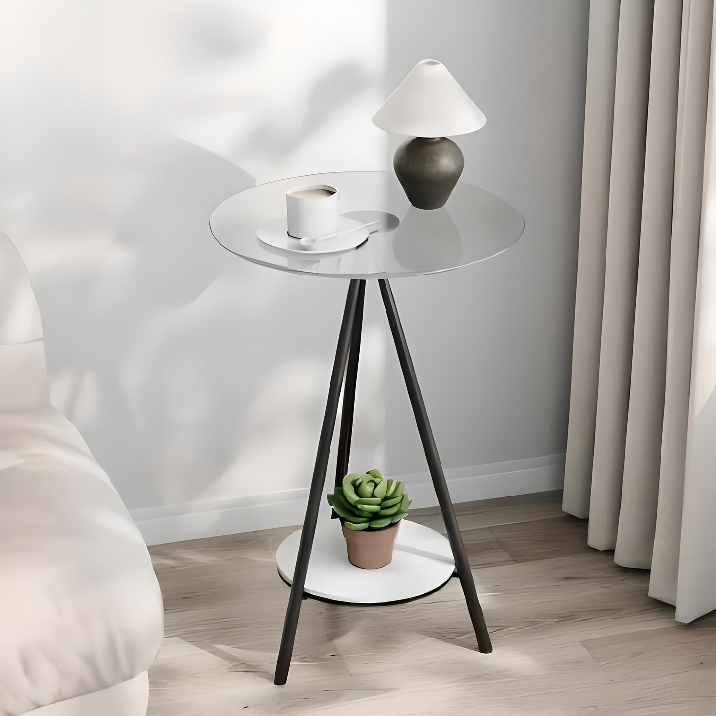 Minimalist Glass Side Table – Iron Frame & Double Layers