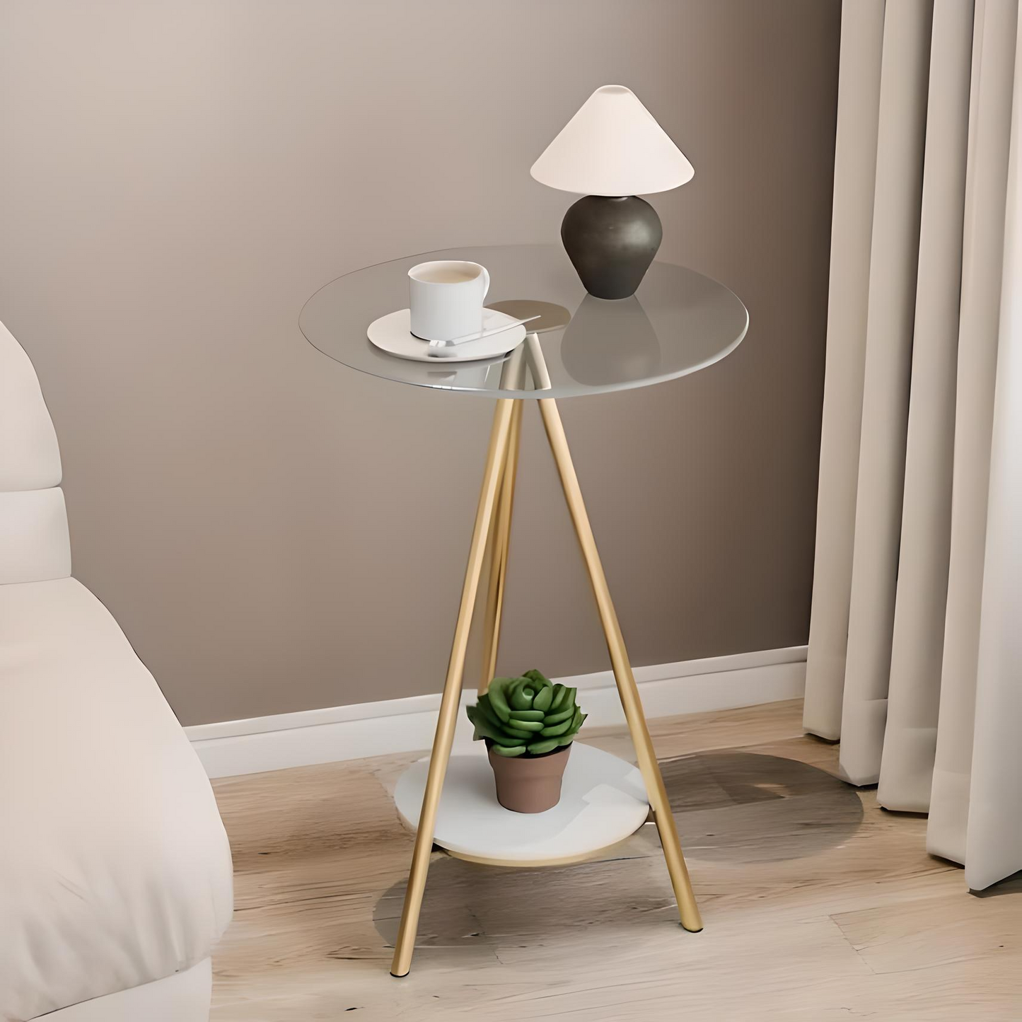 Minimalist Glass Side Table – Iron Frame & Double Layers