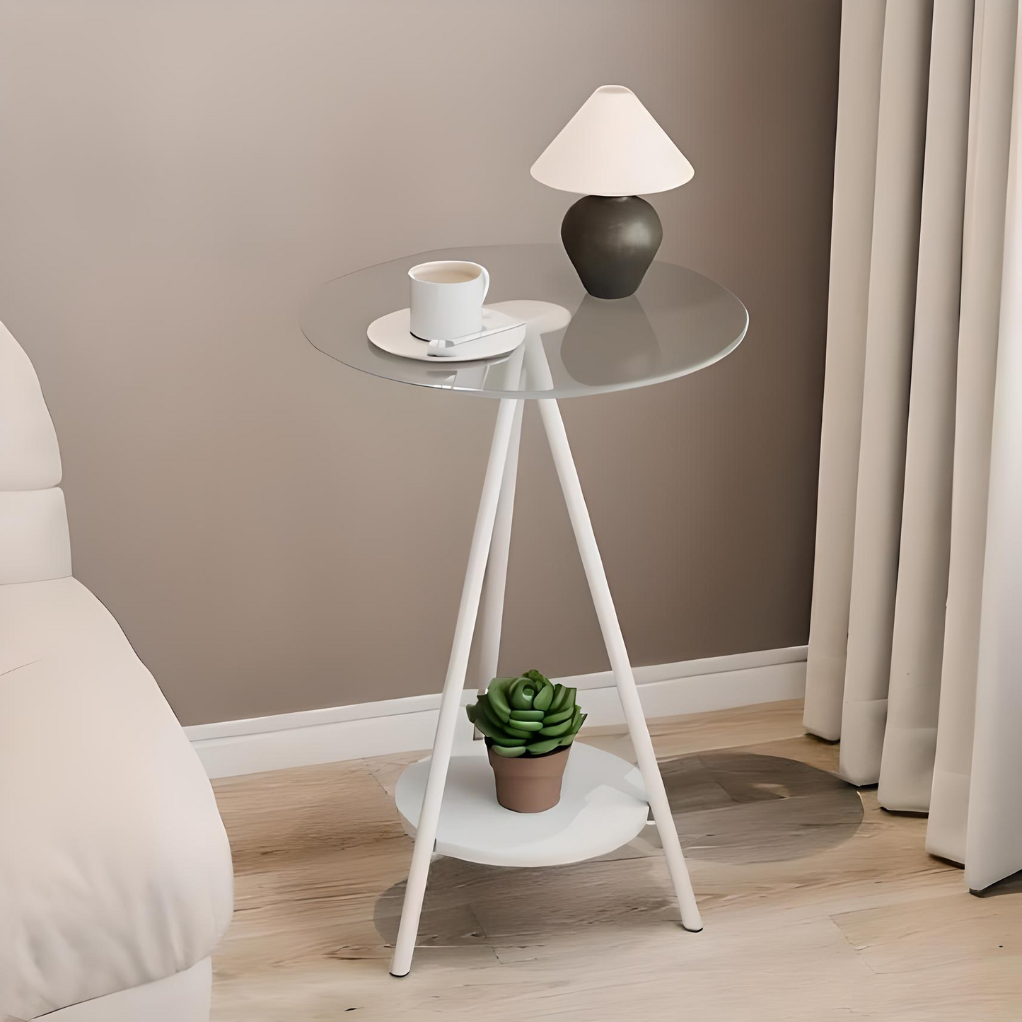 Minimalist Glass Side Table – Iron Frame & Double Layers